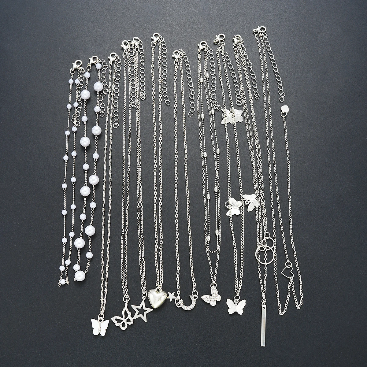 11pcs Simple Heart Butterfly Moon Pendant Necklaces For Women Elegant Silver Color Star Crystal Imitation Pearl Jewelry Set 2025