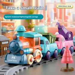 Rail Car Macaron Color Children's Toy Train Electric Light Cartoon Project Rail Car Parent Child Interaction Toy Gifts
