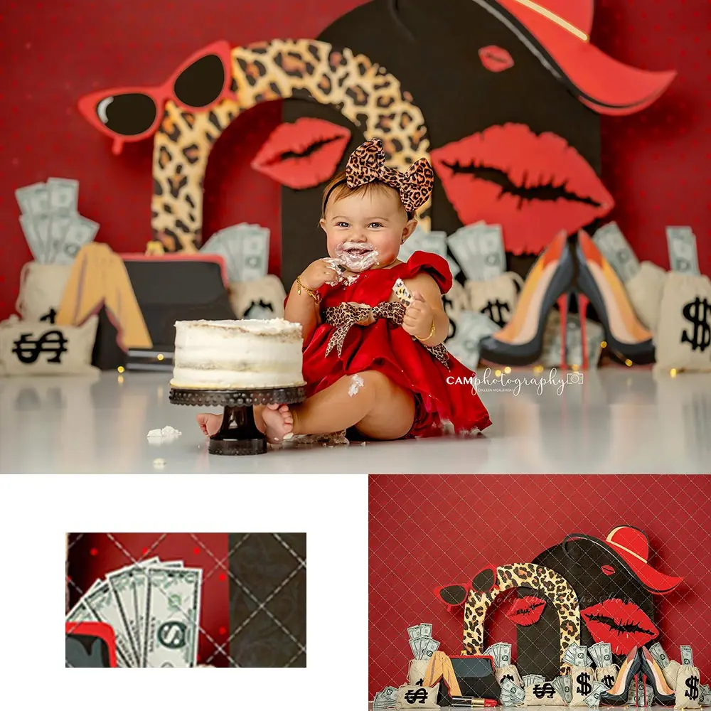 Red Lips High Heels Backdrop leopard Print Arch Girls Adult Birthday Studio Backgrounds Kids Baby Cake Smash Photography Props