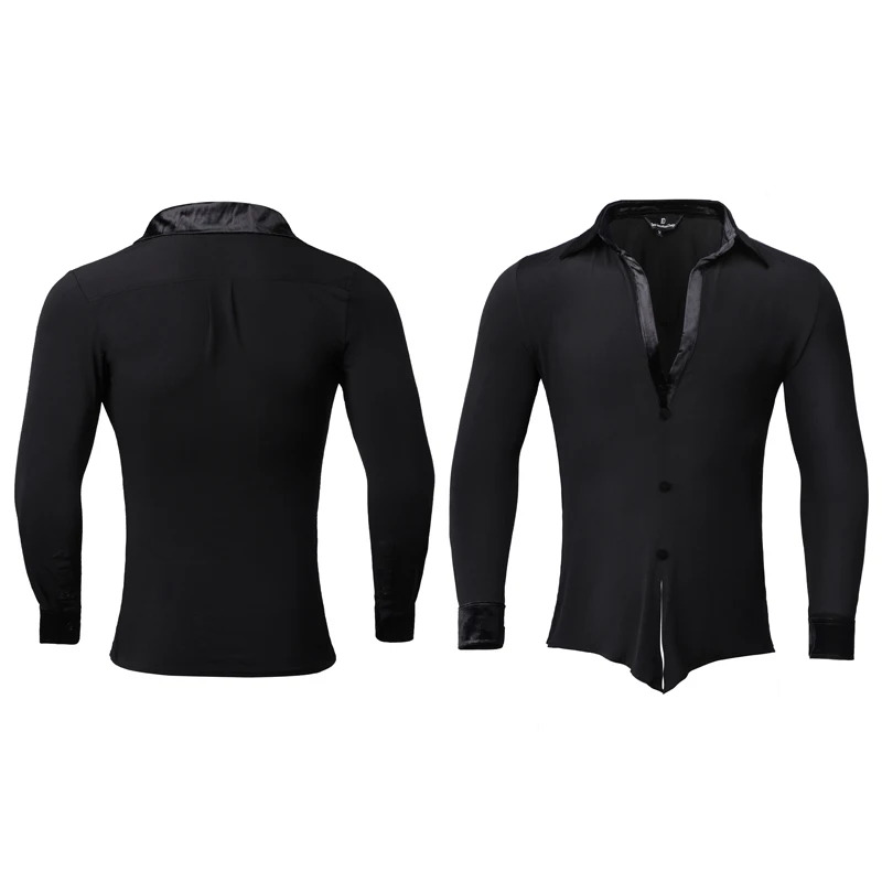 Black Long Sleeved Ballroom Dance Tops Men Latin Dance Shirt Male Samba Modern Dancing Top Performance Practice Wear SL9324