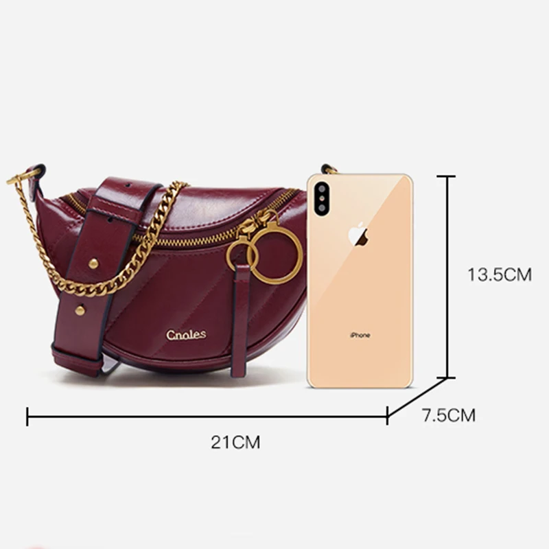 Cnoles Women Shoulder Bags Saddle Bag Luxury Designer Leather Lady Messenger Bag Mobile Phone Bag Solid Color