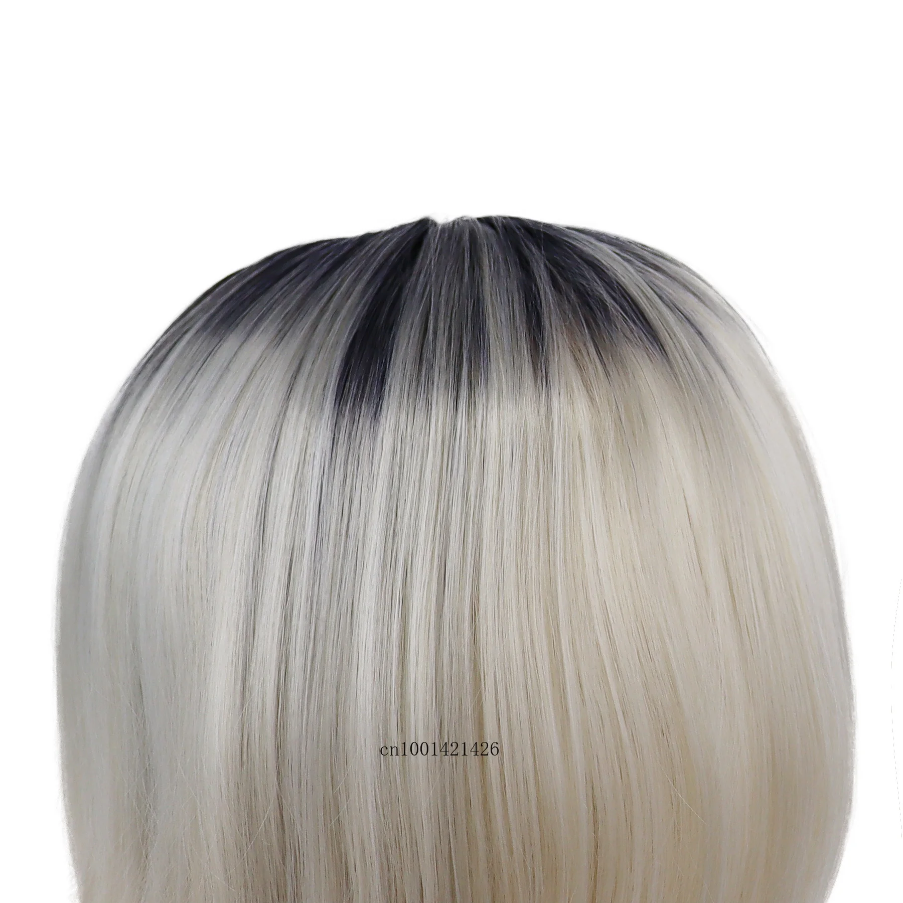 Synthetic Platinum Blonde Bob Wig Female Ombre Color Short Bobs Haircuts Mommy Wig Side Bangs Natural Straight Wigs for White