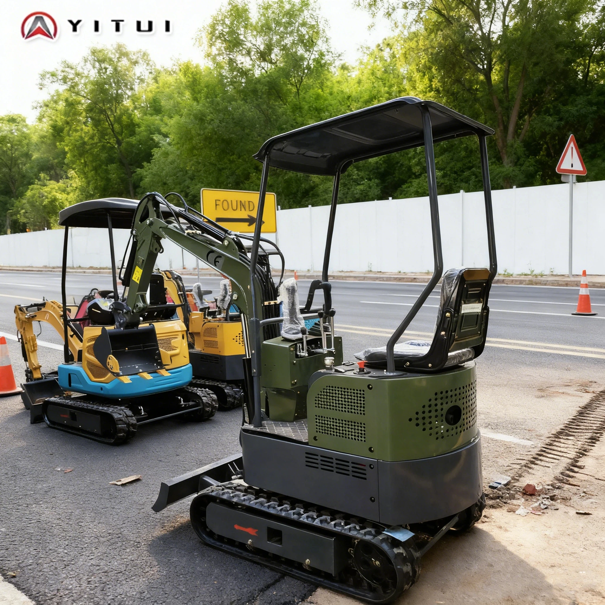 Minibagger 1,2 Tonnen maßgeschneiderte Klimaanlage Heizband Cab Crawler mit Hilfszubehör Schnelle Lieferung