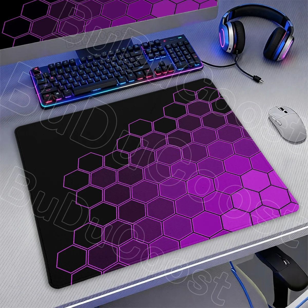 Small PC Gamer Table Decoration Office Mouse Pad Durable Lock Edge Desk Mat 50X50cm Geometry Hexagon Square Gaming Keyboard Rugs