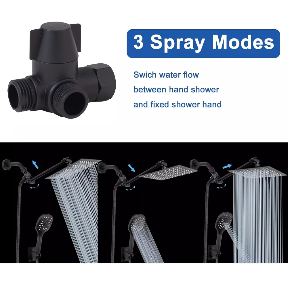 3-Way G1/2 Outlet Shower Head Diverter Valve T-Adapter Shower Hose Tap Splitter Showehead Conversion Adapter Bathroom Accessorie