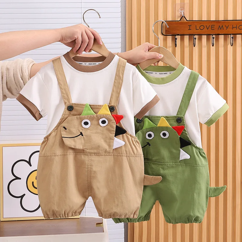 

Korean Baby Boy Summer Clothes 2024 Fashion Cartoon Short Sleeve Short Sleeve T-shirts and Overalls Baby Boys Boutique Clothing