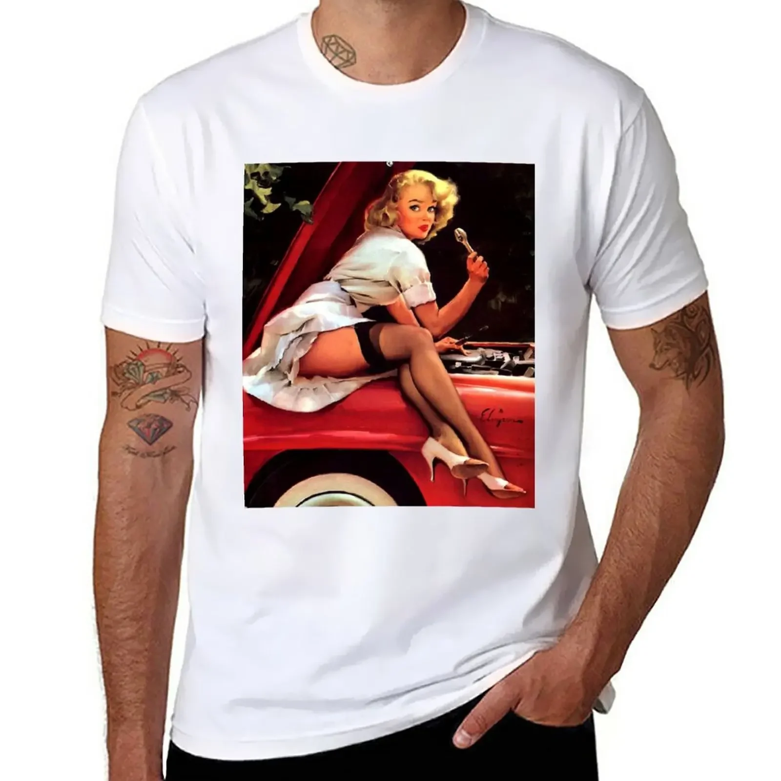 Gil Elvgren Mechanic Pin Up Girl T-Shirt boys whites anime clothes mens workout shirts