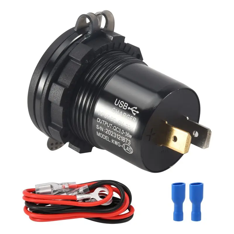Quick Charge 3.0 Dual USB Car With Voltmeter & ON/OFF Switch,36W 12V USB Outlet Fast For Car Boat Marine-A67F