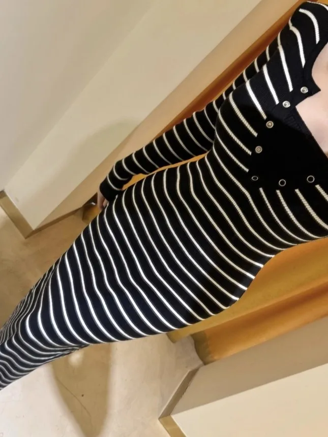 Faionable Sexy Wrap Body Long Dr femmes début automne nouveau Vintage rayures v-ne minceur sur le genou Dr