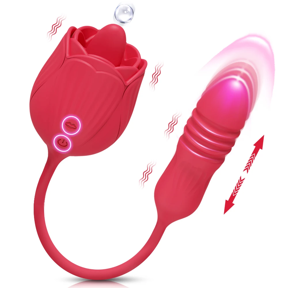 Rose-Licking Thrusting Dildo Vibrator for Women Nipple Clit Stimulator Vibrating Egg Tongue Lick Clitoris Sucker Sex Toy