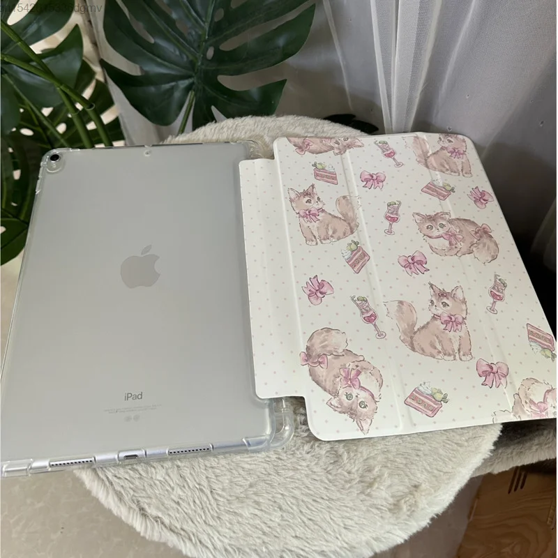 Kawaii Animal Dog Cat Print Cover For IPad Air5 Pro 11 Mini 6 Protective Case With Pen Slot Cute For Ipad 10.2 Cover Transparent