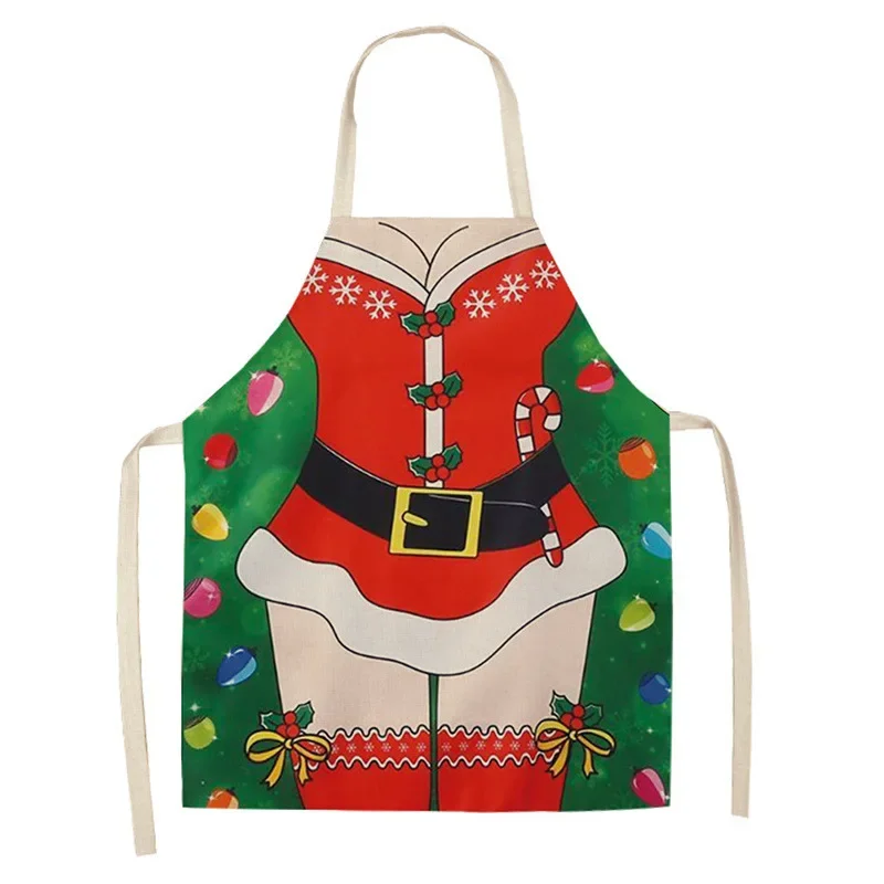 New Christmas Decorations Santa Claus Printed Sleeveless Home Kitchen Cleaning Apron