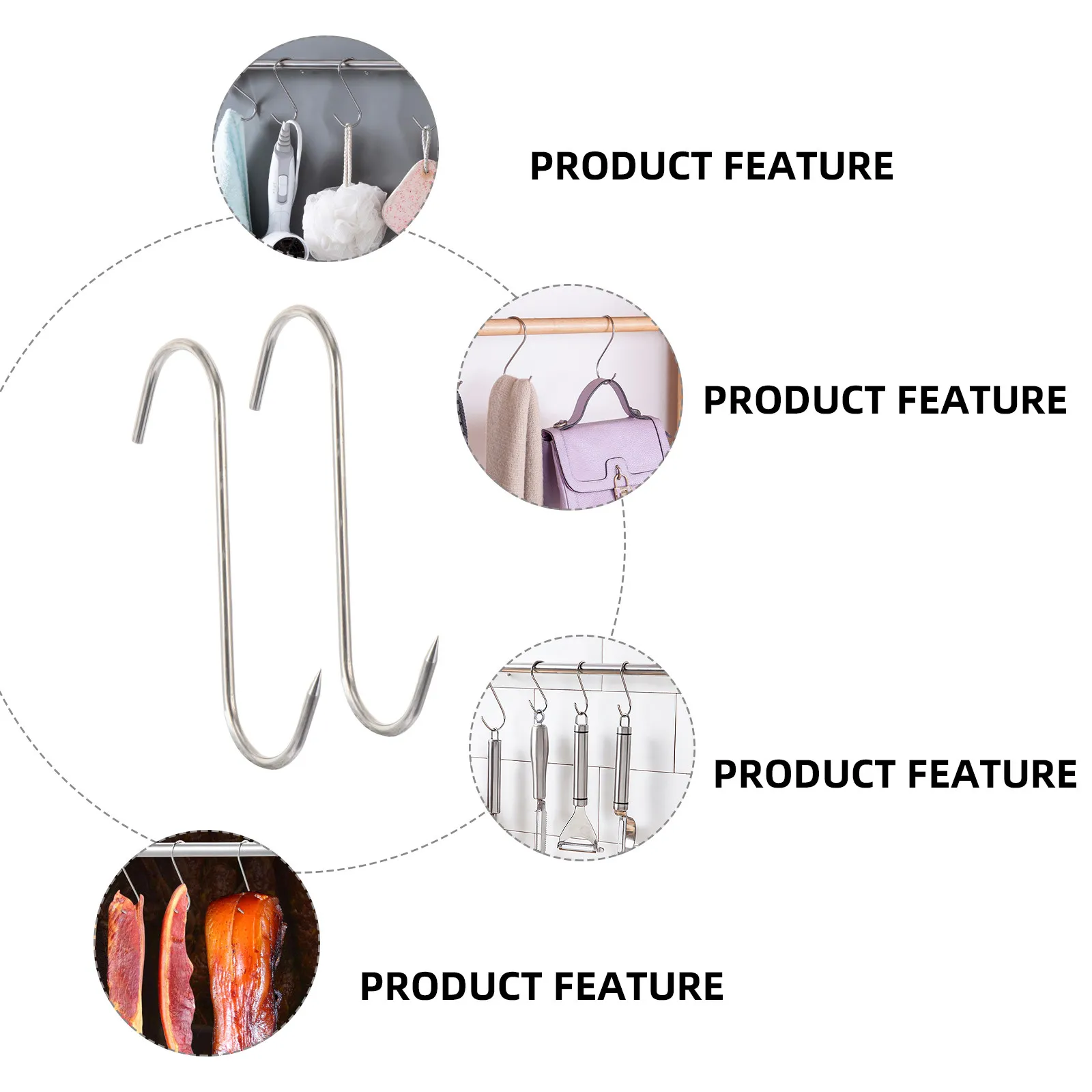 10Pcs Rust Proof S Design Stainless Steel Hanging Hooks for Meat Processing Butchers Smokers Hunters Kitchen Storage Organizer