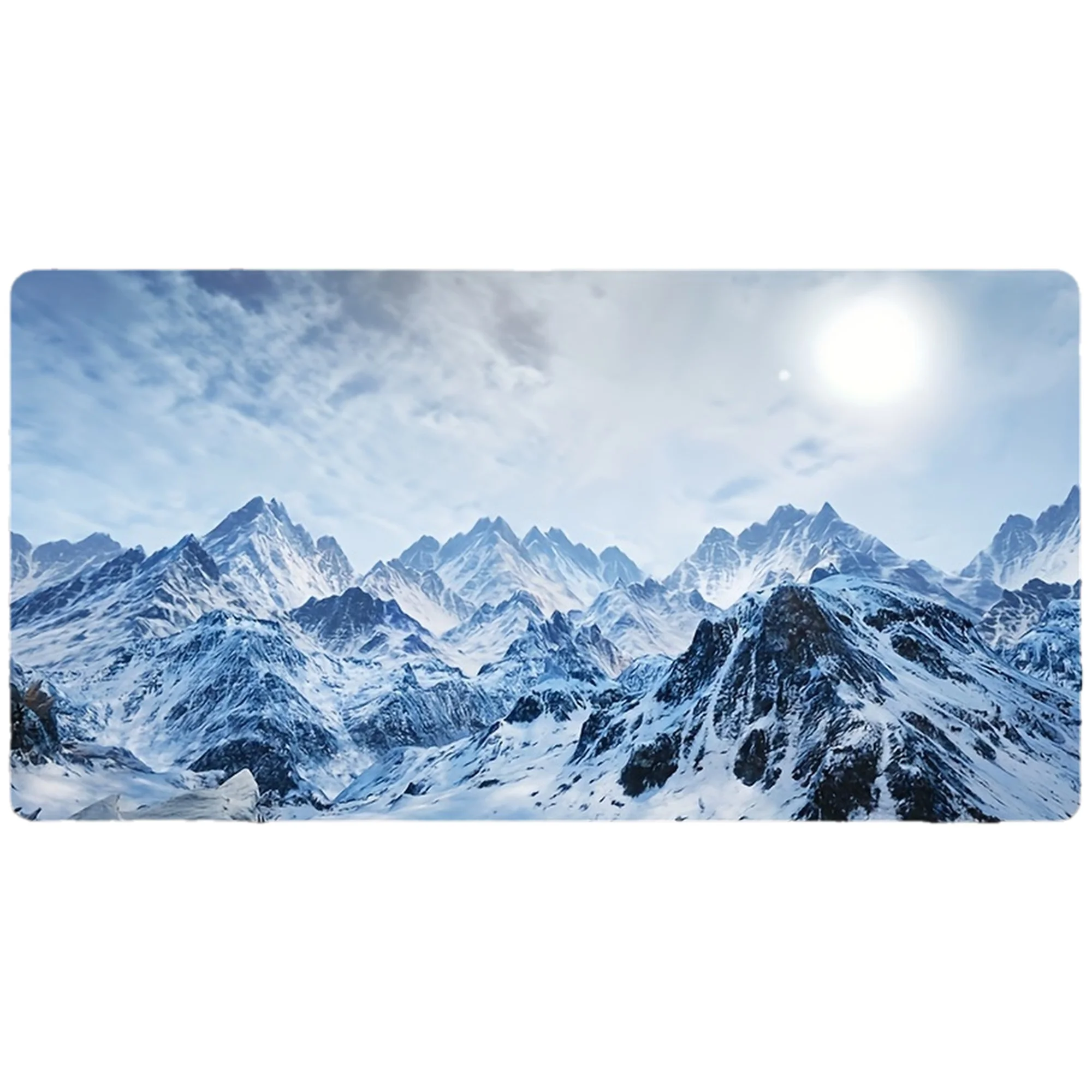 Large Gaming Mouse Pad with Snow Mountain Landscape Design,non-slip Rubber Base, Stitched Edges, Suitable for Office and Esports