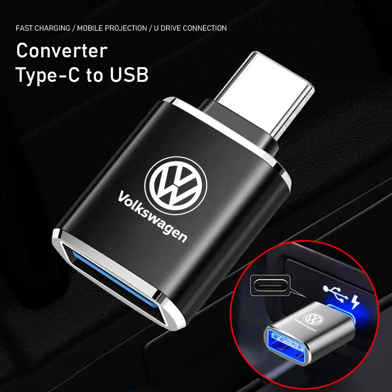 TypeC to USB Adapter OTG Converter Connector For VW GTI Polo Golf Passat Tiguan Arteon Touareg Taigo Caddy Jetta Beetle Sharan T