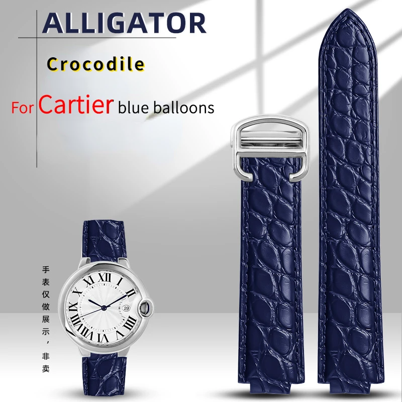 Crocodile leather watch strap For Cartier blue balloon WSBB0025 W69012Z4 14-8mm 16-8mm 18-11mm 20-12mm 22-14mm convex watchband