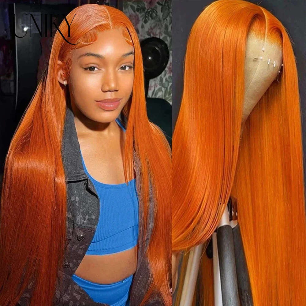 

30Inch Ginger Orange Lace Front Human Hair Wigs 13x4 Straight Lace Frontal Wig Brazilian Glueless PrePlucked Wigs On Promotion