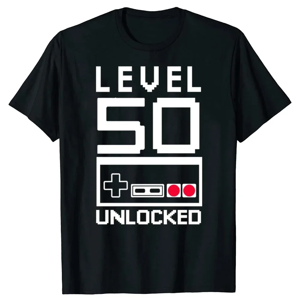 

Level 50 Unlocked Gamer T-Shirt Men Breathable Cotton Crewneck Graphic