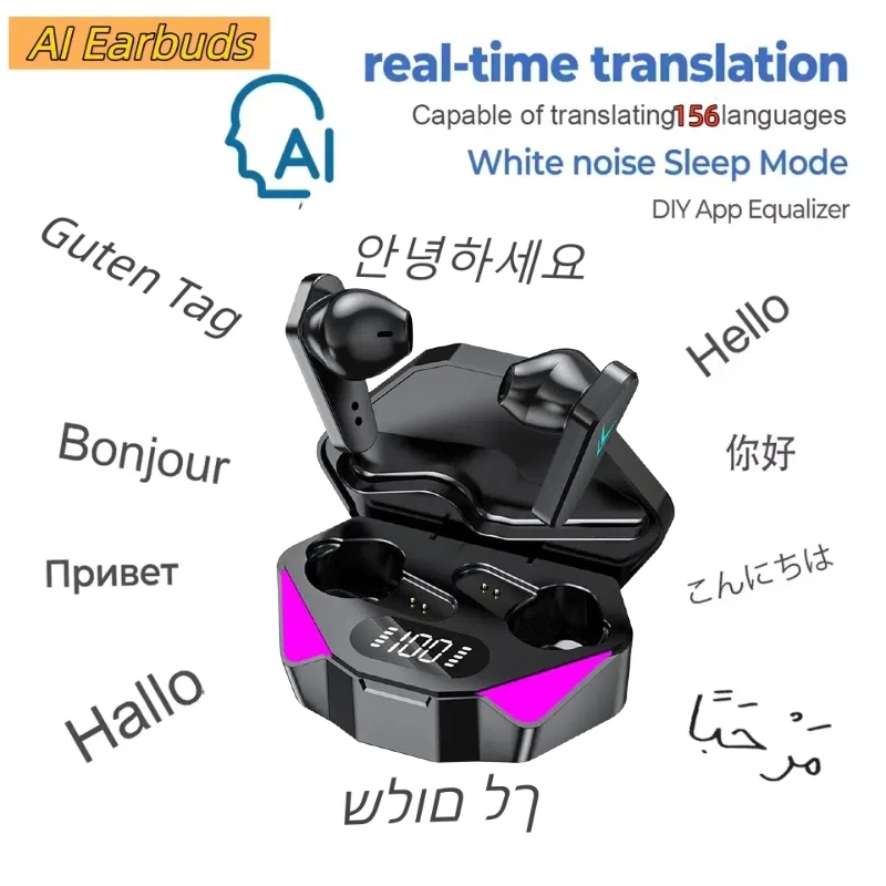 Wireless Bluetooth AI Translation Earbuds Magic APP 156 Languages Instant Translator Meeting Summary Business Travel Headset