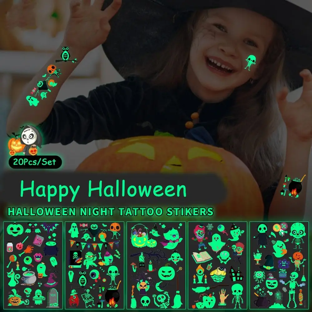 Cartoon Luminous Tattoo Stickers Waterproof Glow in The Dark Halloween Fake Tatoo Body Art Cute Children Toys Halloween Props