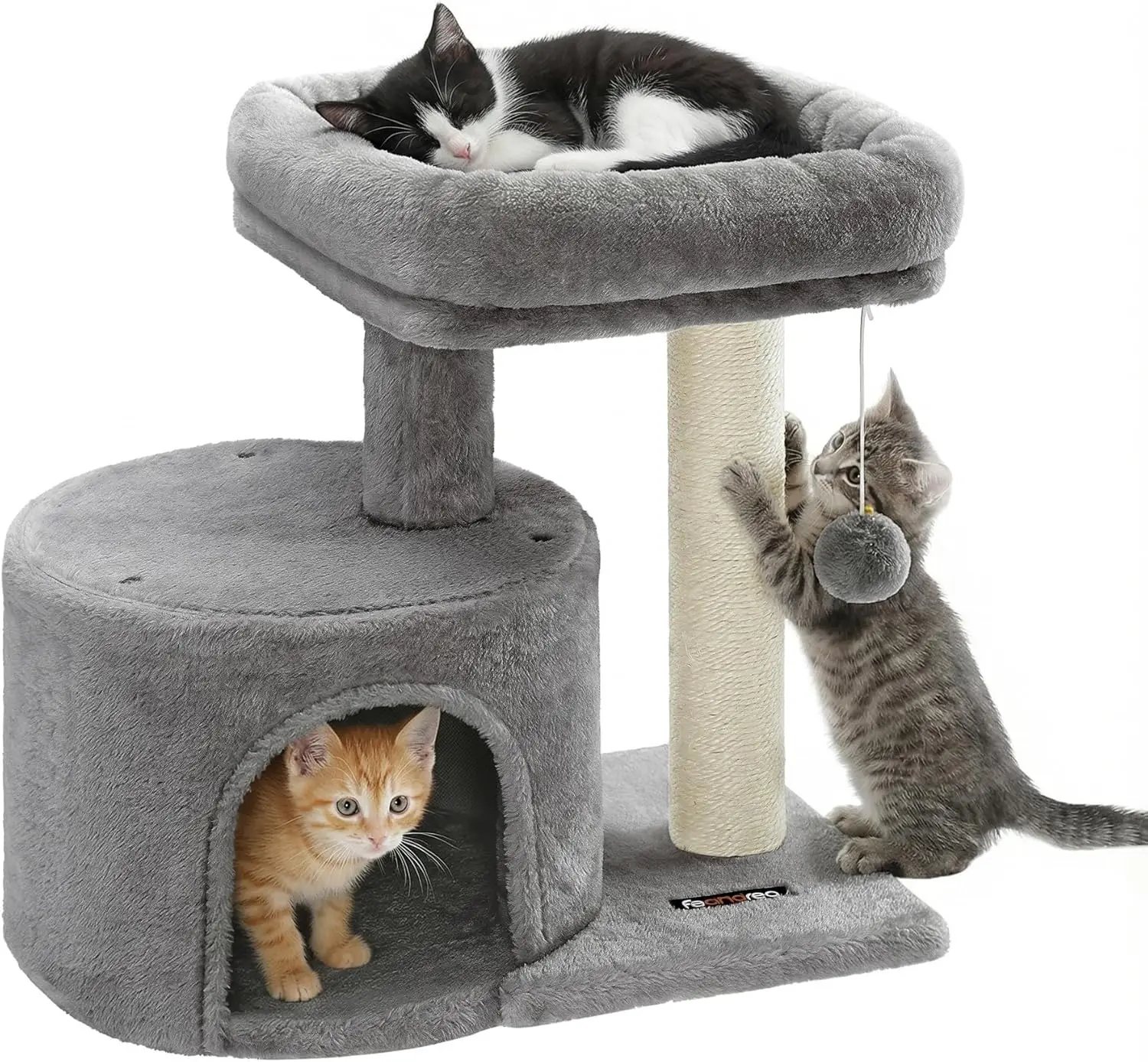 

Cat Tree, Small Cat Tower with Sisal Scratching Post, Plush Condo with Padded Perch, for Small Spaces, Kittens, Light Gr