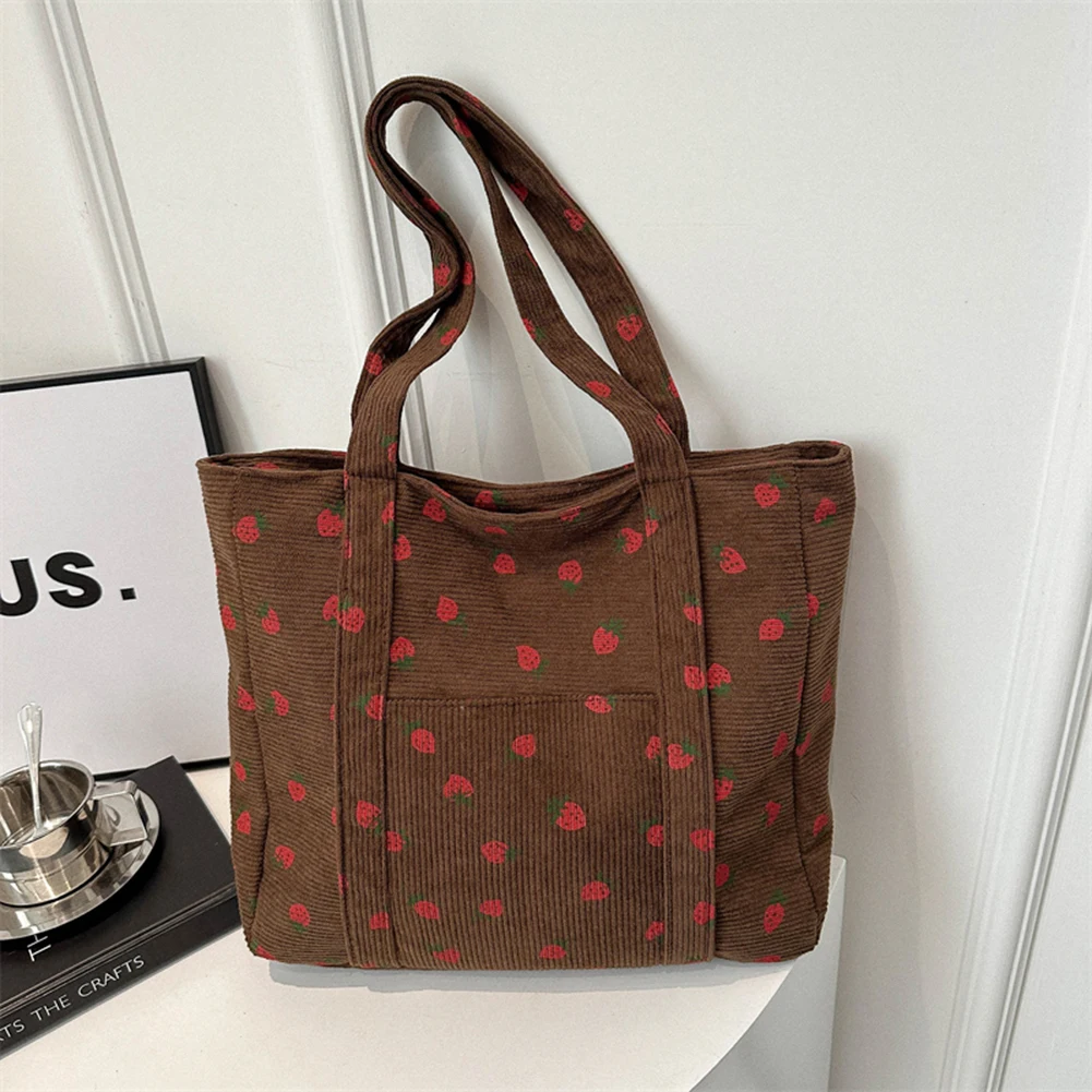 

Strawberry Print Fashion Shoulder Bag Cute Women Tote Bag Stylish Commuting Bag Sweet Style Large Capacity for Outdoor Travel
