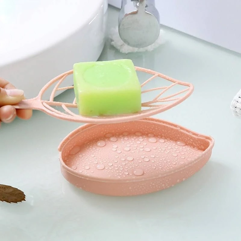 

Bathroom Soap Box Desktop Leaf Shape Portable Double Practical Non-slip Storage Fashion Soap Sponge Drain Box