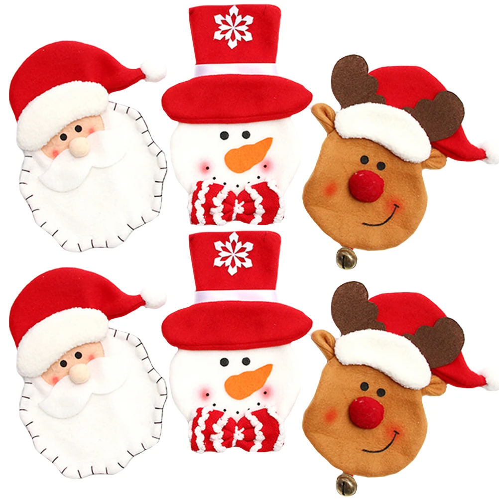 

6Pcs Christmas Tableware Cover Non-Woven Red White Brown Tableware Holder Dinner Table Party Decor Christmas Decor