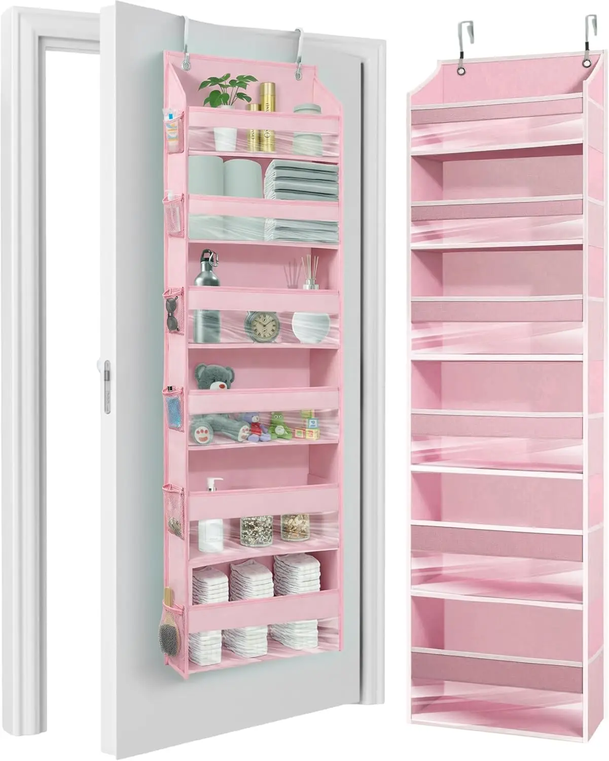 

UPGRADED 6 Tiers Over The Door Organizer Hanging - 100D EXTRA THICK & 50lbs HUGE CAPACITY, 12 Side Mesh Pockets Over The Door