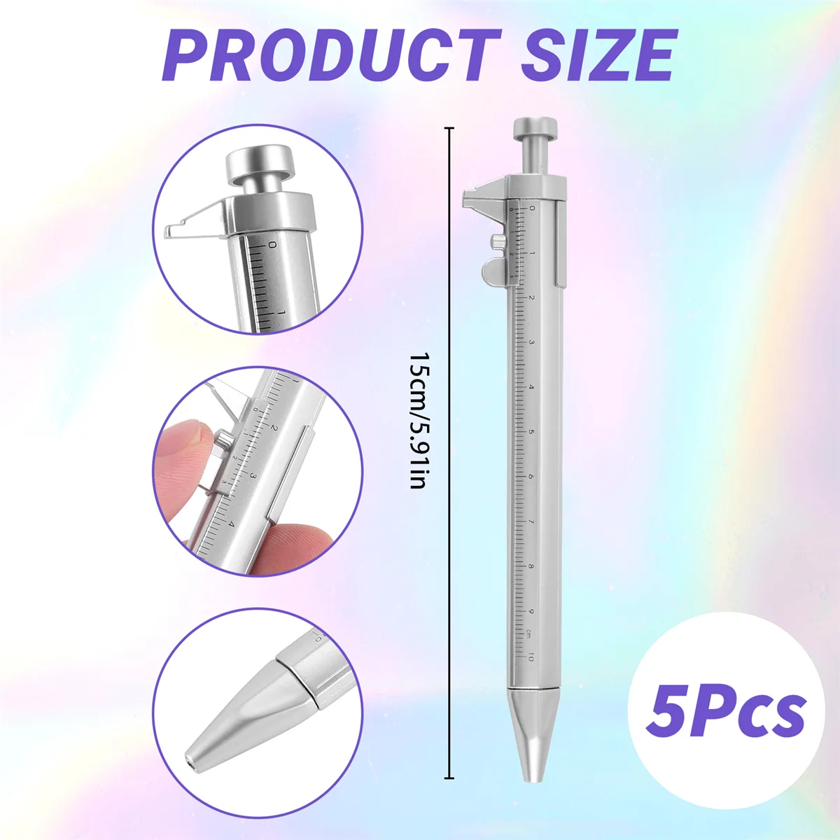 ABNP 5Pcs Multifunction 1.0mm Gel Ink Pen Vernier Caliper Roller Ball Pen Stationery Ball-Point Pens Blue Ink