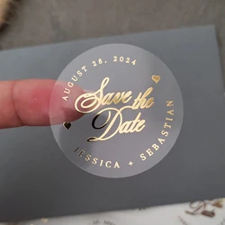 Pegatinas de boda personalizadas, pegatinas redondas de lámina dorada, sello de sobre, sellos de invitaciones de boda, favores de regalo, 50 piezas