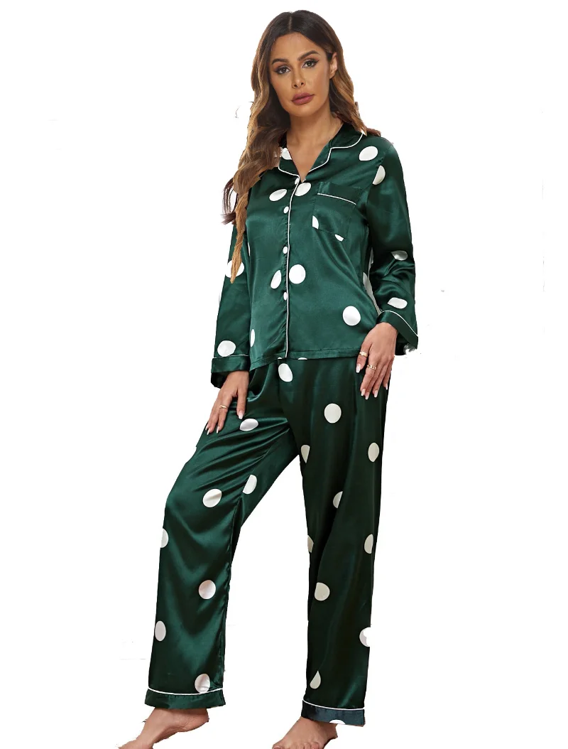 Silk Pajamas Women Flower Cardigan Cute Pajamas for Women Autumn Nightwear Pajama Two Piece Set Satin Silk Pyjamas Loungewear