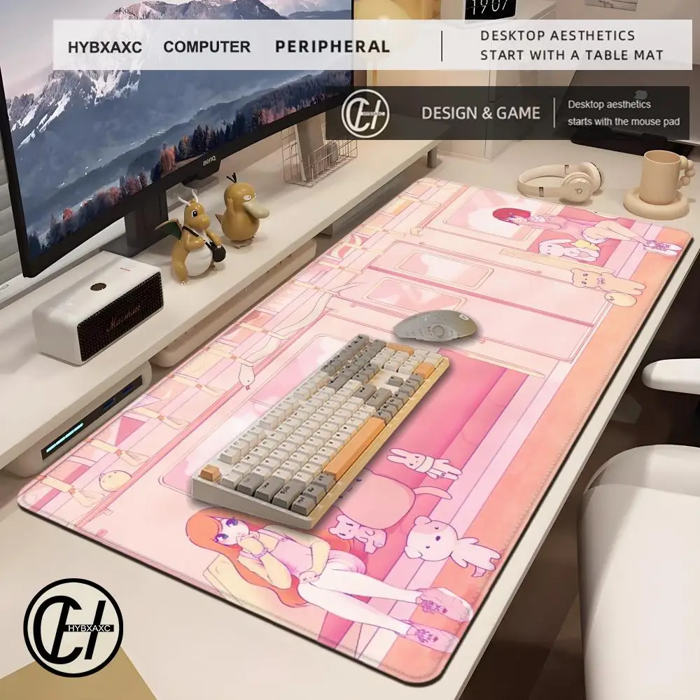 Kawaii Anime Girl Large Gaming Computer Mouse Pad Pink New XXL 90x40 Long Desktop Mats Washable Non-slip Rubber Keyboard Carpet