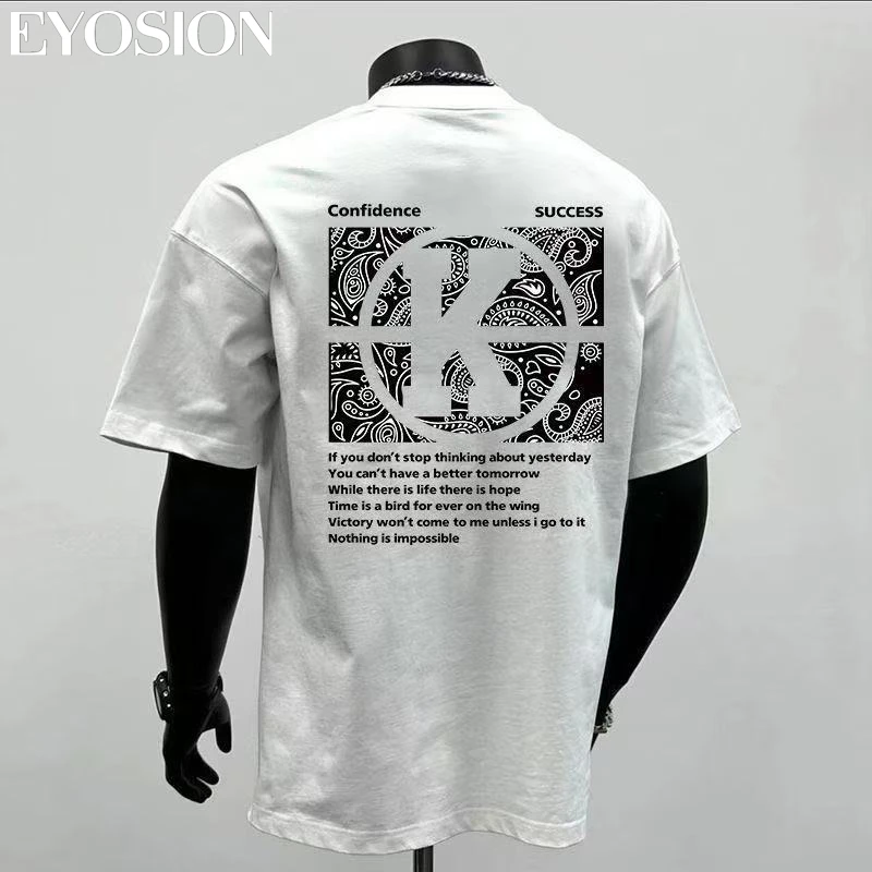 

Men's Summer Fashion T-shirt Loose Fit Round Neck Short Sleeve High Quality 250G Cotton Letter Print plus Size 8XL Top Tees