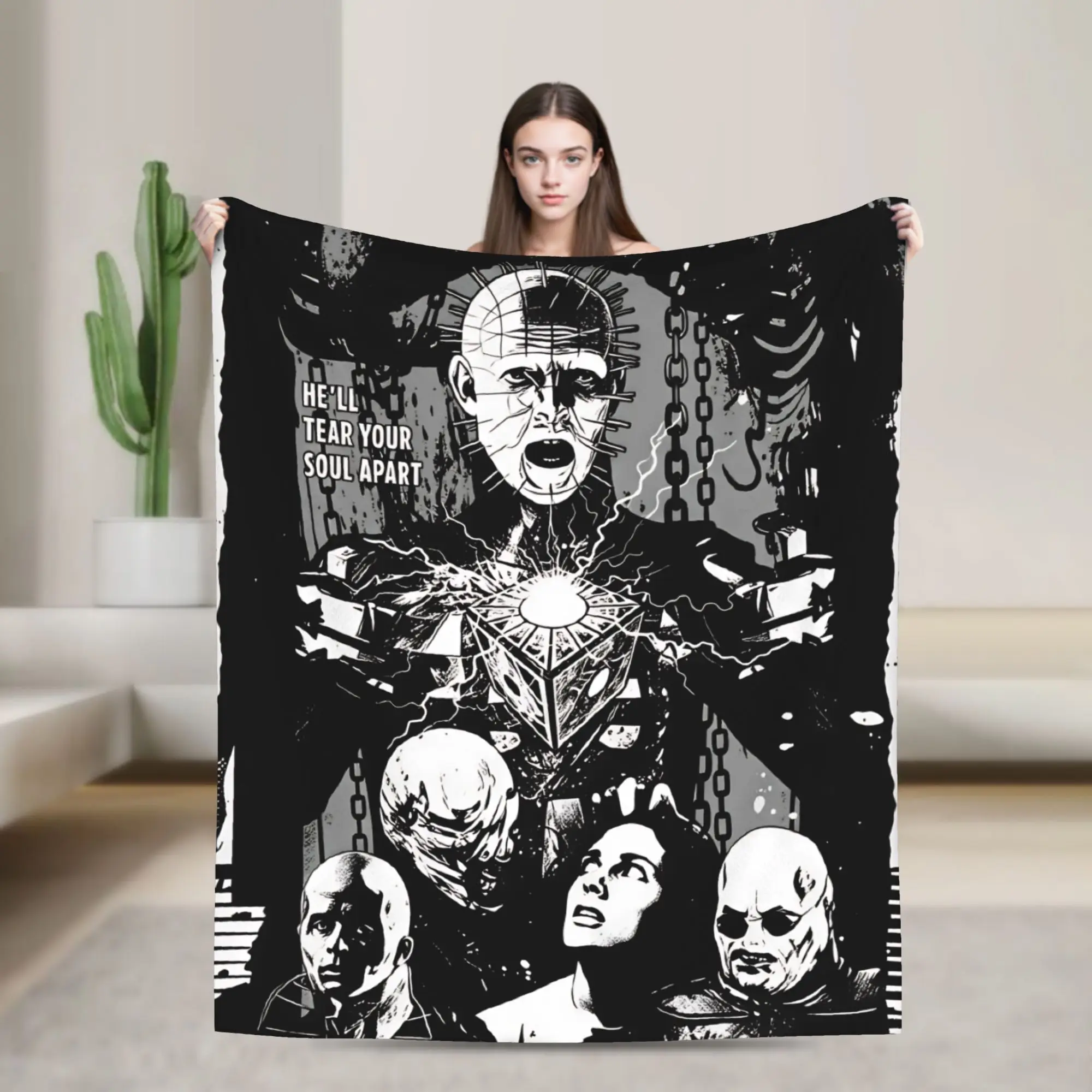 Hellraiser Horror Movie Flannel Blankets  Super Soft Throw Blanket for Bedroom Camping Novelty Bedspread Sofa Bed Cover