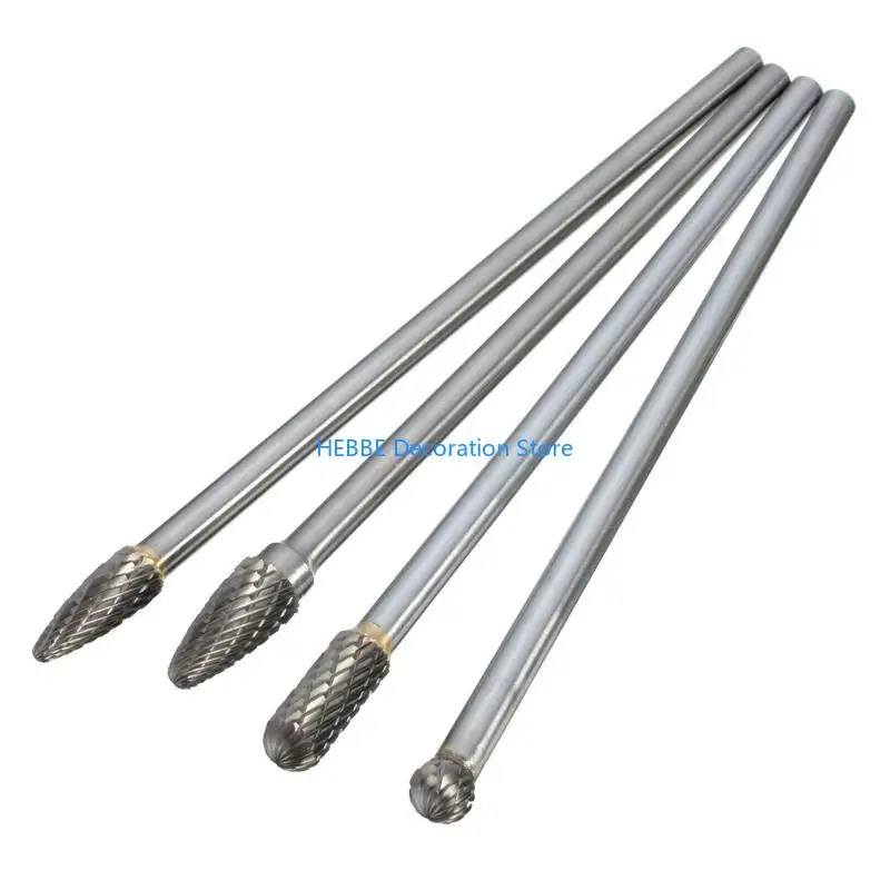 

B0KC 4pcs Long Shank Burr Set 6mm Shank Die Grinder Burr Set Steel