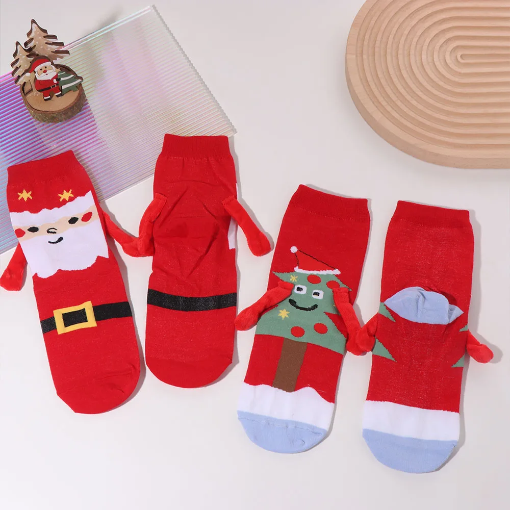 

2Pairs Fashion Magnetic Christmas Socks Tree Cartoon Tube Socks Women Hosiery Breathable Cotton Mid-calf Sock Friends