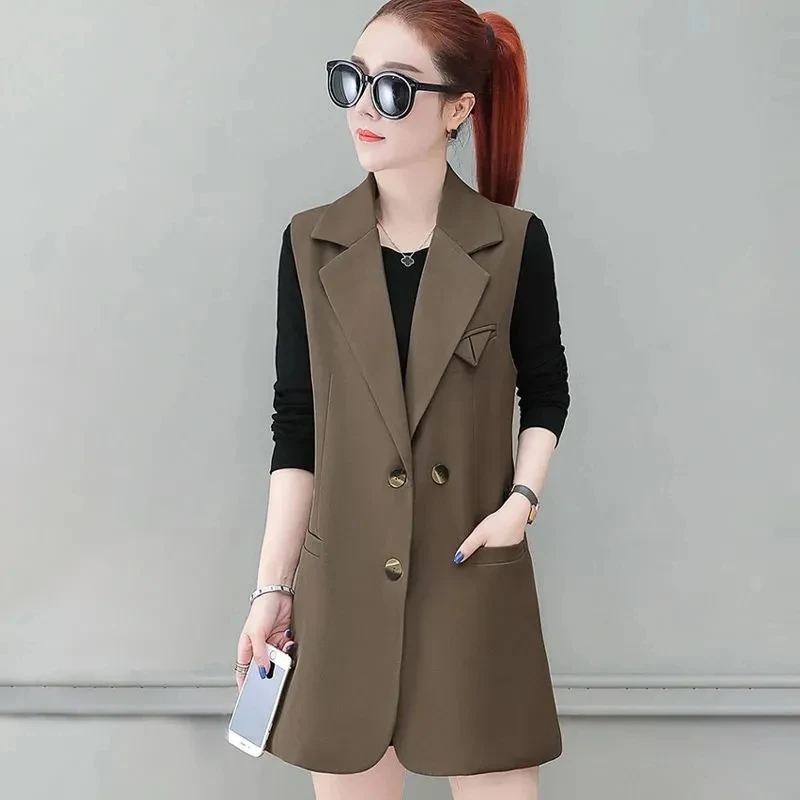 

Spring Autumn Blazers Vest 2024 New Female Fashion V-Neck Sleeveless Loose All-Match Causal Blazers Waistcoat Female Jacket