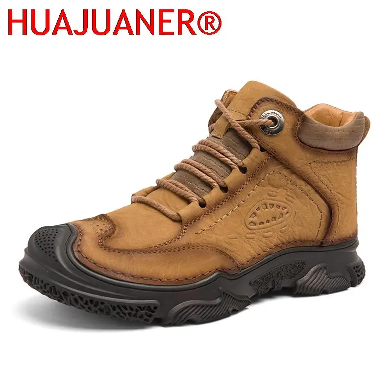 Outdoor Men Boots Genuine Leather Autumn Winter Handmade Retro Leisure Hiking Boots for Men Drop Shipping Climbing Walking Shoes