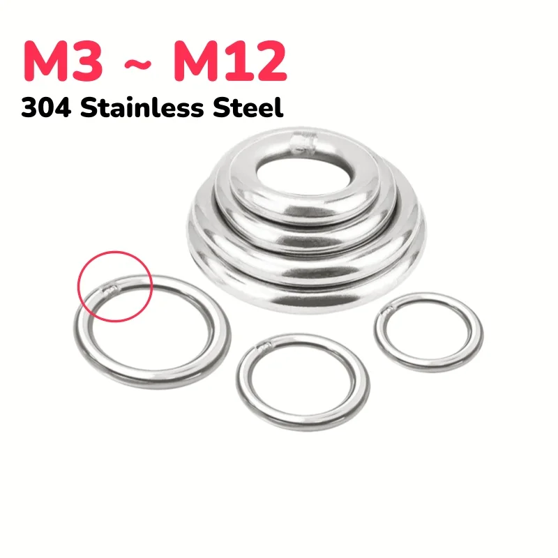 M3 M4 M5 M6 M8 M10 M12 304 Stainless Steel Round Rings Heavy Duty Welded Smooth Solid O Ring Yoga Hanging Ring