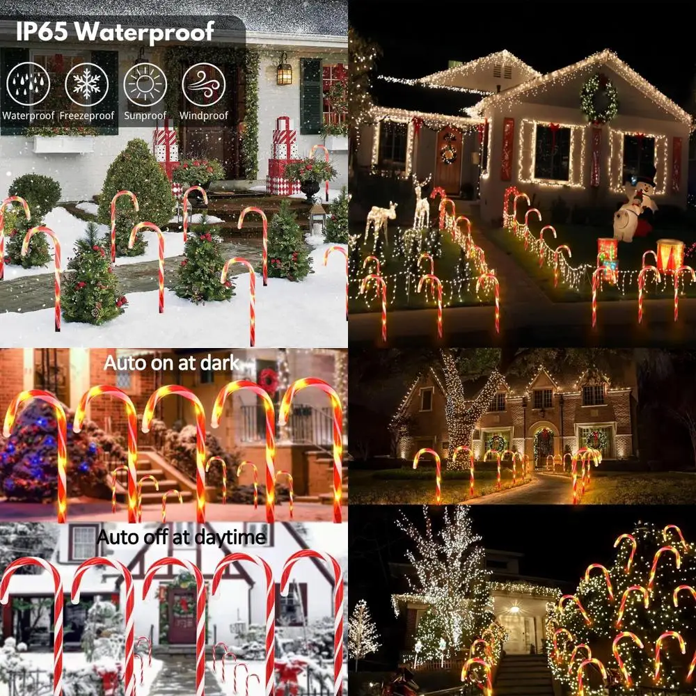 

Solar-Powered Candy Cane Lights, Waterproof Outdoor Christmas Decorations, 24 LED, 8 Lighting Modes, Ideal for Pathways, Lawns,