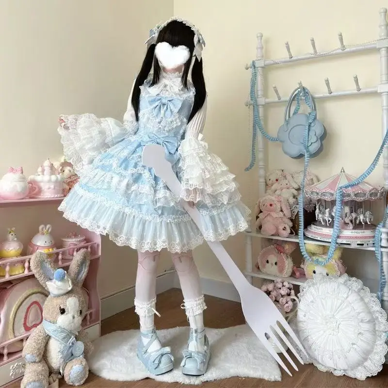 Sweet Lolita Cosplay Japanese Jsk Dress Kawaii Cute Lace Princess Birthday Bow… - Image 5