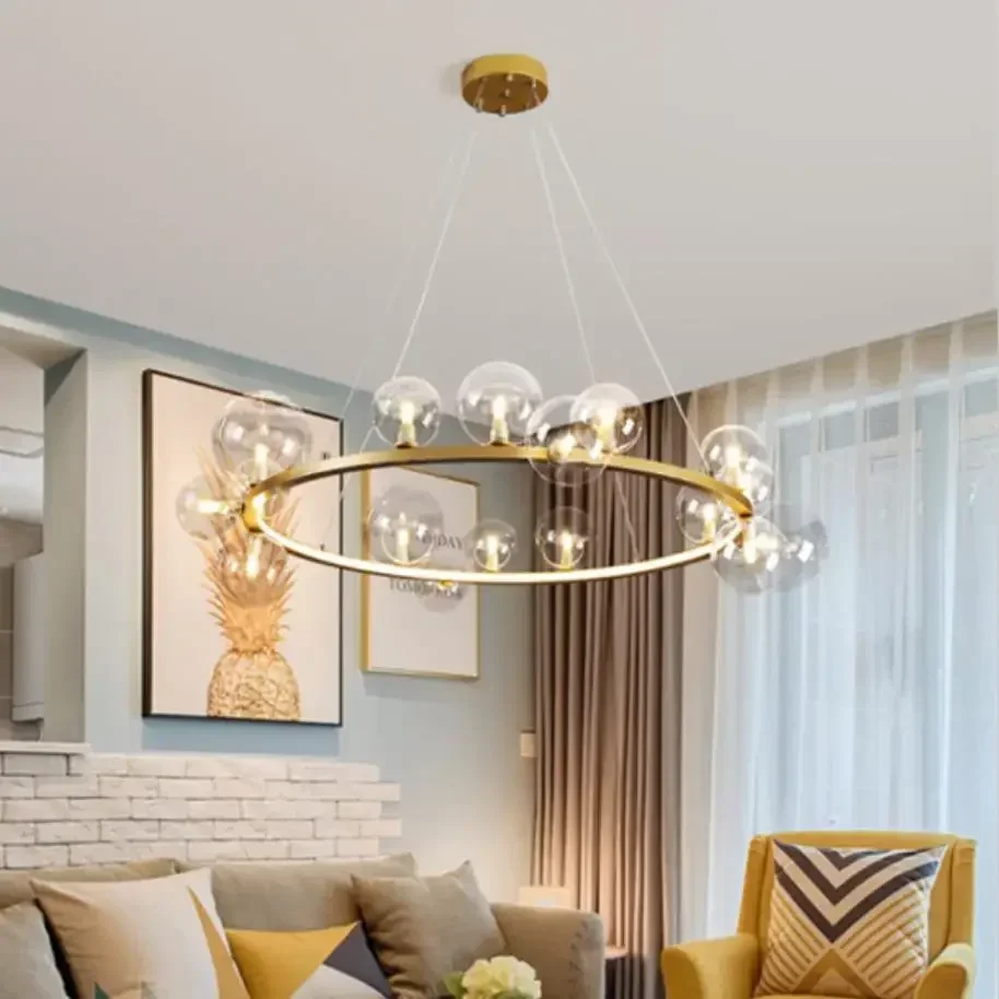 Imagem -02 - Nordic Glass Ball Chandelier For Dining Room Luz Pequena Bolha Cabeceira do Quarto Sala de Estar