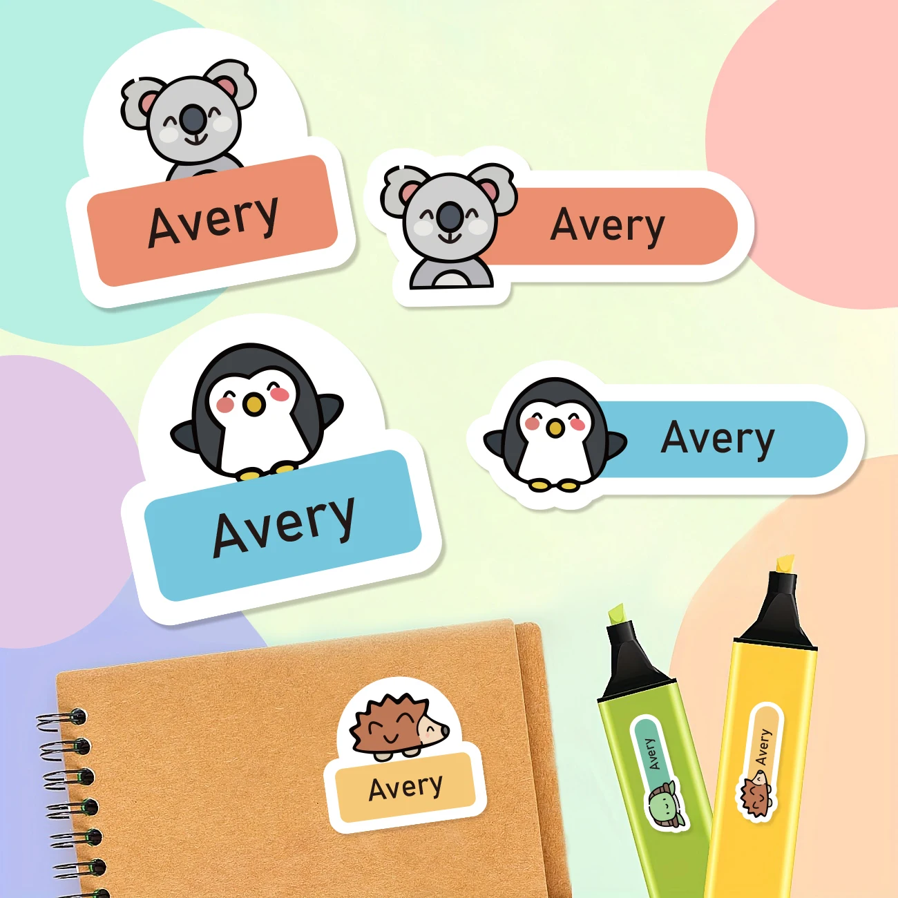 124PCS Custom Name Stickers Cute Animal Waterproof Labels Personalized Name Tags for Bottles Notebooks Stationery