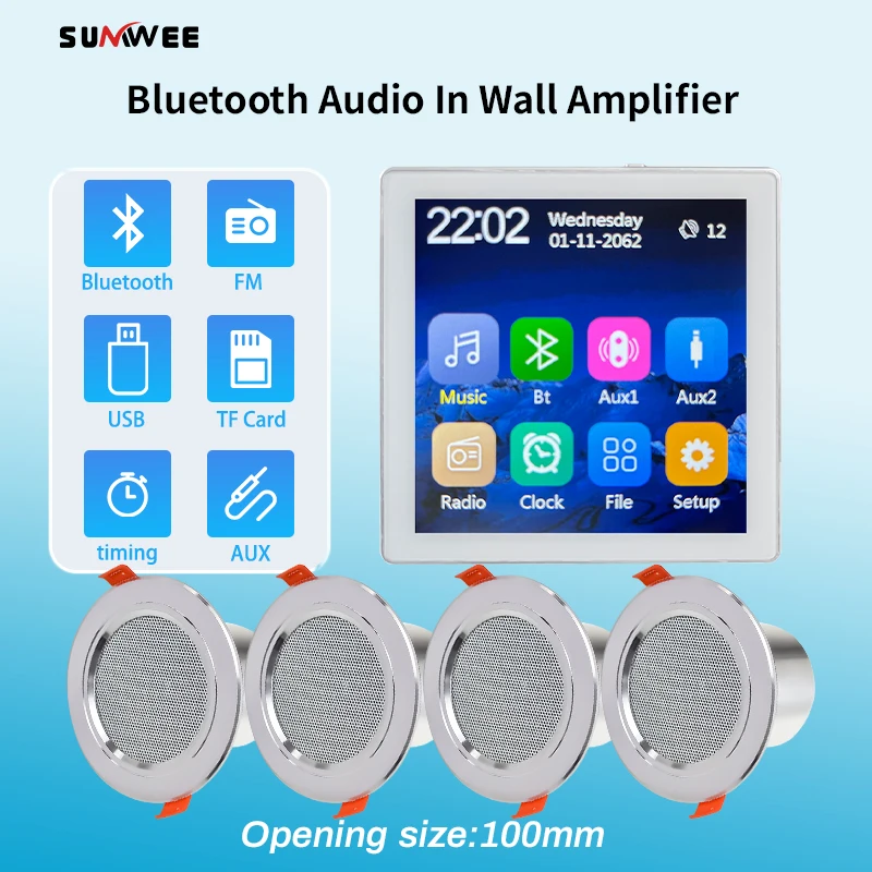 Bluetooth mini in Wall mounted audio amplifier Smart Home sound amplifier touch screen background music player Ceiling Speaker