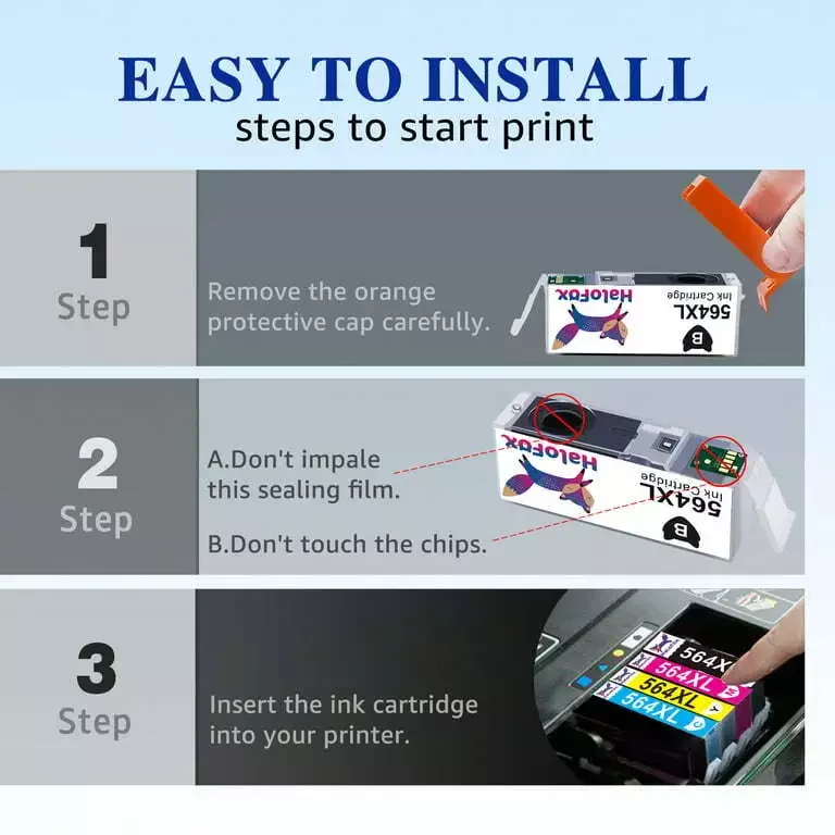 3x nueva tinta Compatible 564XL Bk para Photosmart 5510 5514 5515 5520 muestra el nivel de tinta