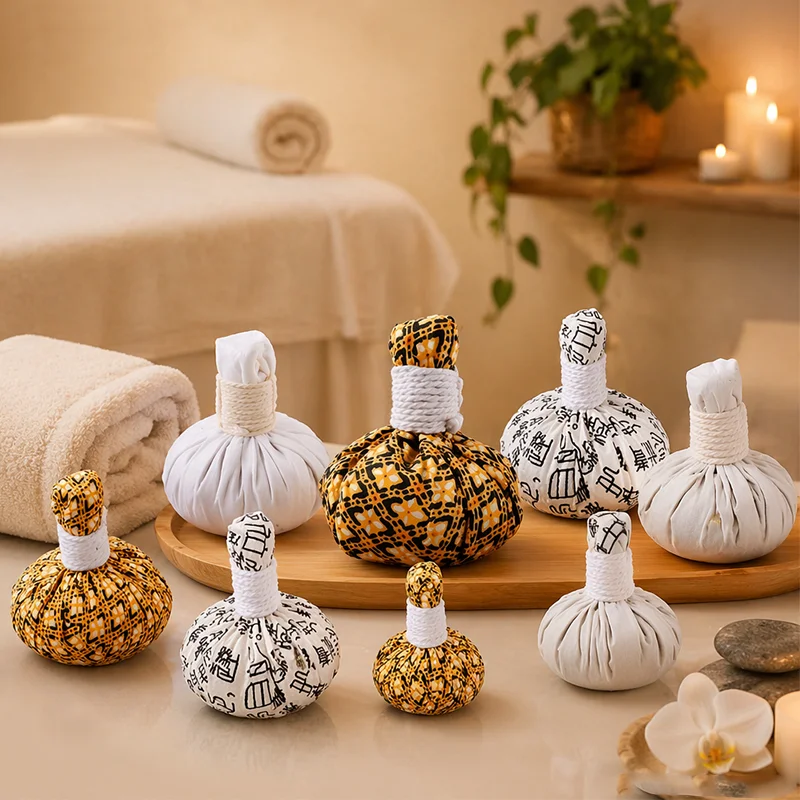 Lot de 3 boules de compresse chaude de style thaïlandais, pack spécial de thérapie par compresse chaude pour salons de beauté et spas, outil de massage apaisant pour les épaules, le cou et le dos, pack de compresse chaude pour les épaules, le cou et le dos à usage domestique