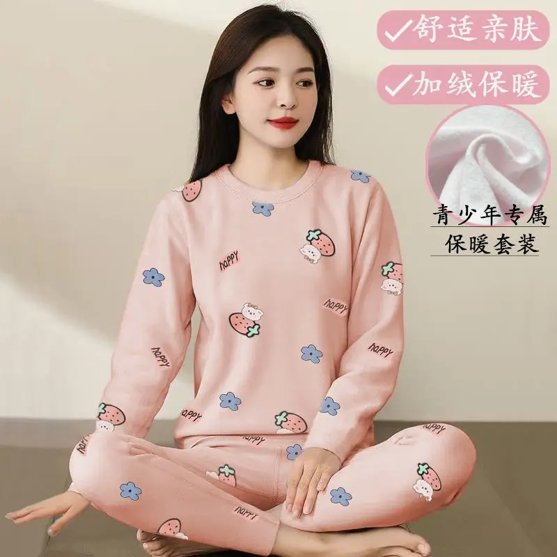 قميص سفلي دافئ مخملي للخريف والشتاء، يرتدي ملابس داخلية دافئة للفتيات، ملابس خريفية غير رسمية برسوم كارتونية، سراويل خريفية، #6