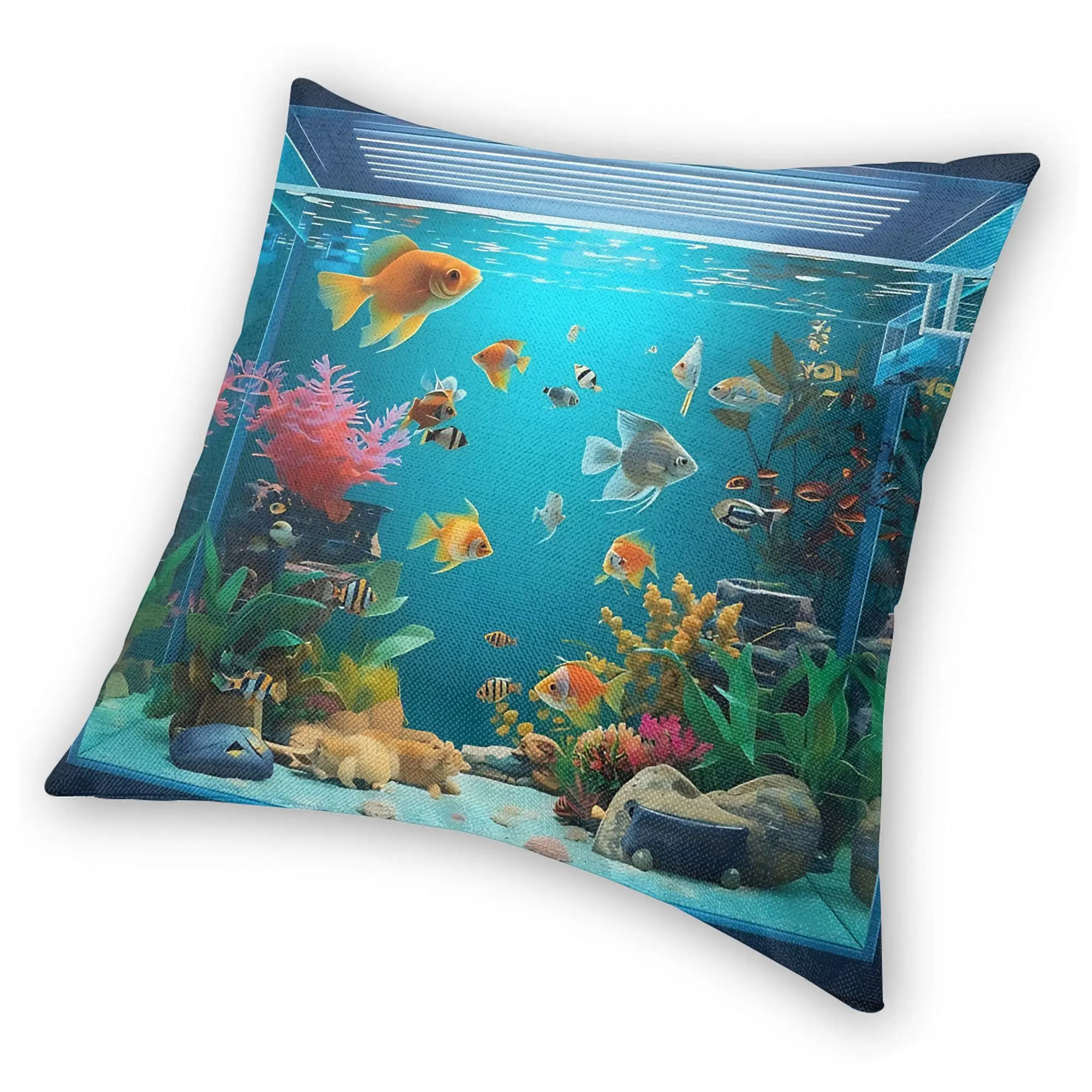 Frutiger Aero Fish Aquarium Retro Digital Square Pillow Cases  Cushion Cover Zippered Decorative Pillowcover for Home 18