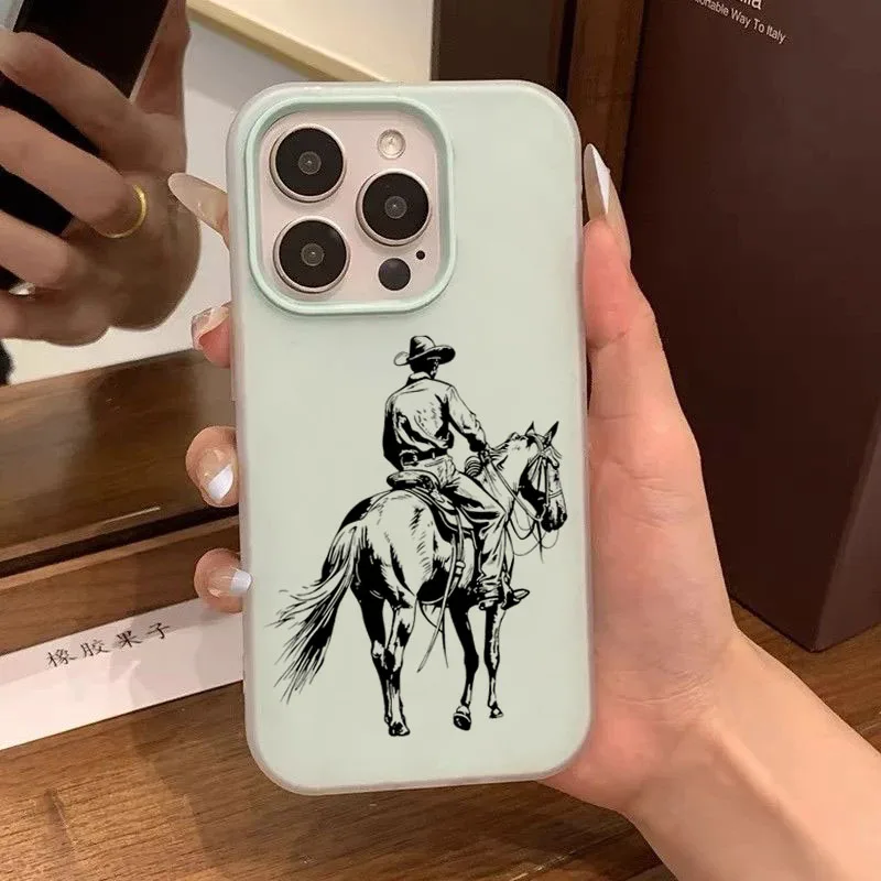 A Classic Cowboy Knight Design Case For iPhone 17 Air 16 15 Pro Max 16E 14 13 12 11 PRO XS XR 7 8 Plus 2 IN 1 Matte Clear Cover